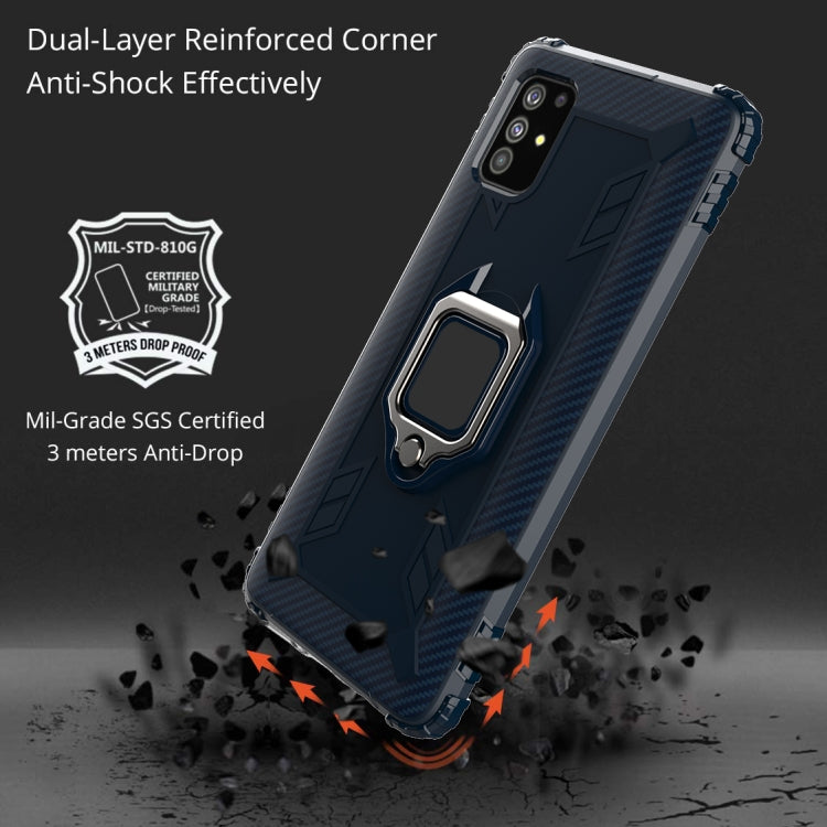 For Samsung Galaxy M31s Carbon Fiber Protective Case with 360 Degree Rotating Ring Holder