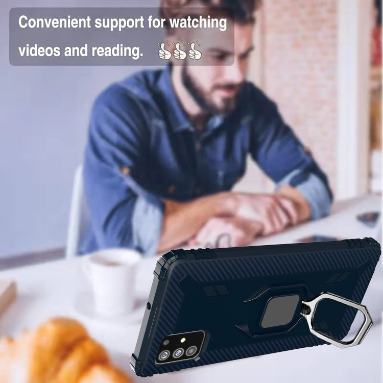 For Samsung Galaxy M31s Carbon Fiber Protective Case with 360 Degree Rotating Ring Holder