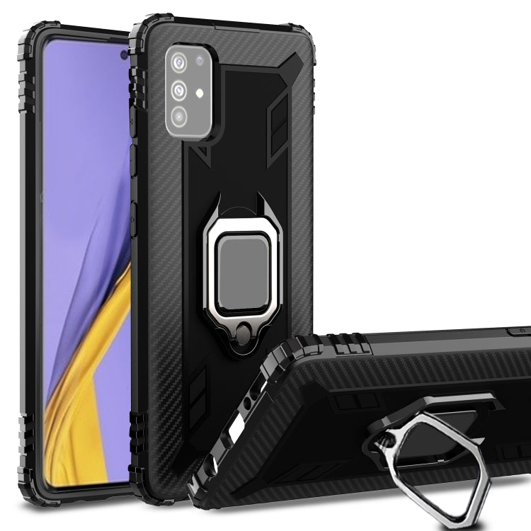 For Samsung Galaxy M31s Carbon Fiber Protective Case with 360 Degree Rotating Ring Holder