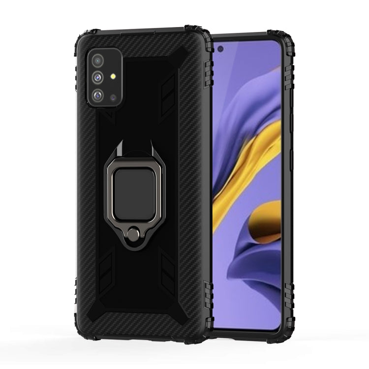 For Samsung Galaxy M31s Carbon Fiber Protective Case with 360 Degree Rotating Ring Holder