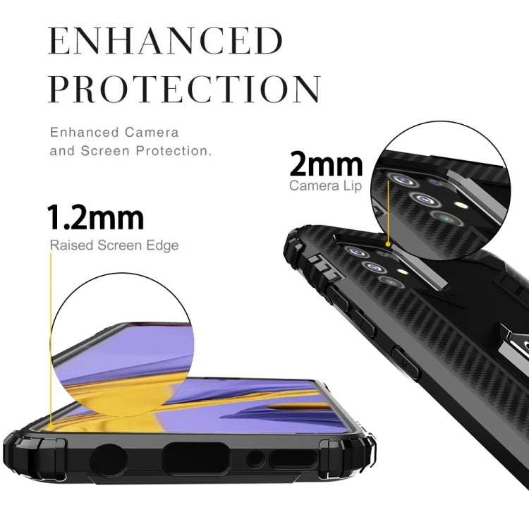 For Samsung Galaxy M31s Carbon Fiber Protective Case with 360 Degree Rotating Ring Holder