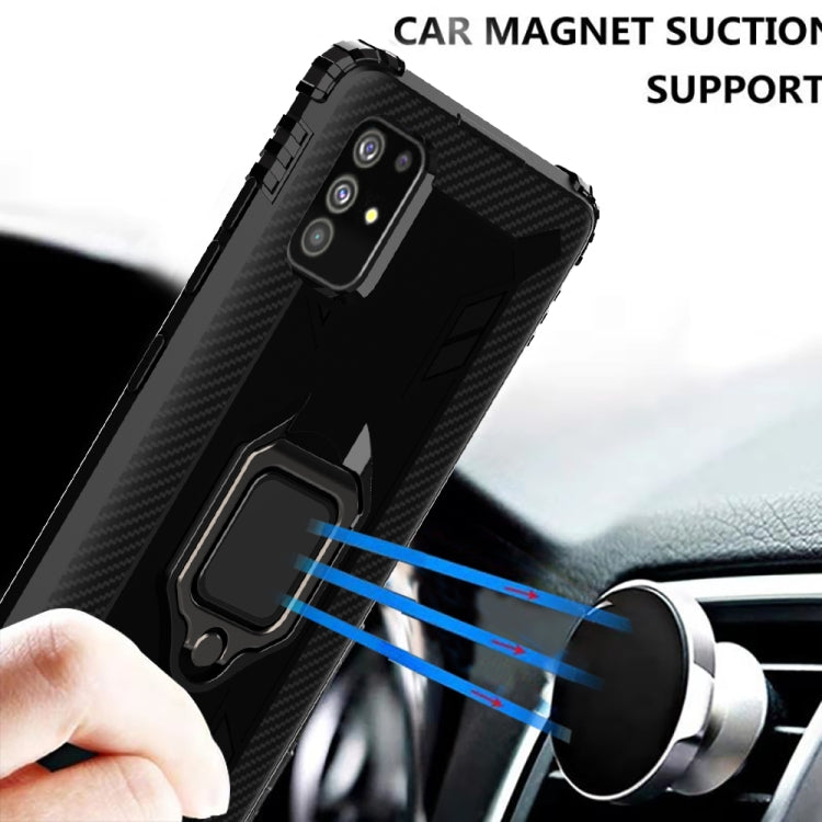 For Samsung Galaxy M31s Carbon Fiber Protective Case with 360 Degree Rotating Ring Holder