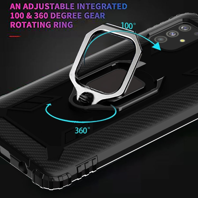 For Samsung Galaxy M31s Carbon Fiber Protective Case with 360 Degree Rotating Ring Holder