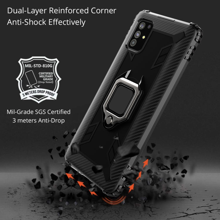 For Samsung Galaxy M31s Carbon Fiber Protective Case with 360 Degree Rotating Ring Holder