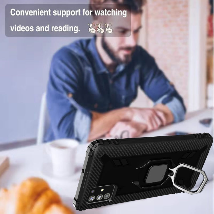 For Samsung Galaxy M31s Carbon Fiber Protective Case with 360 Degree Rotating Ring Holder
