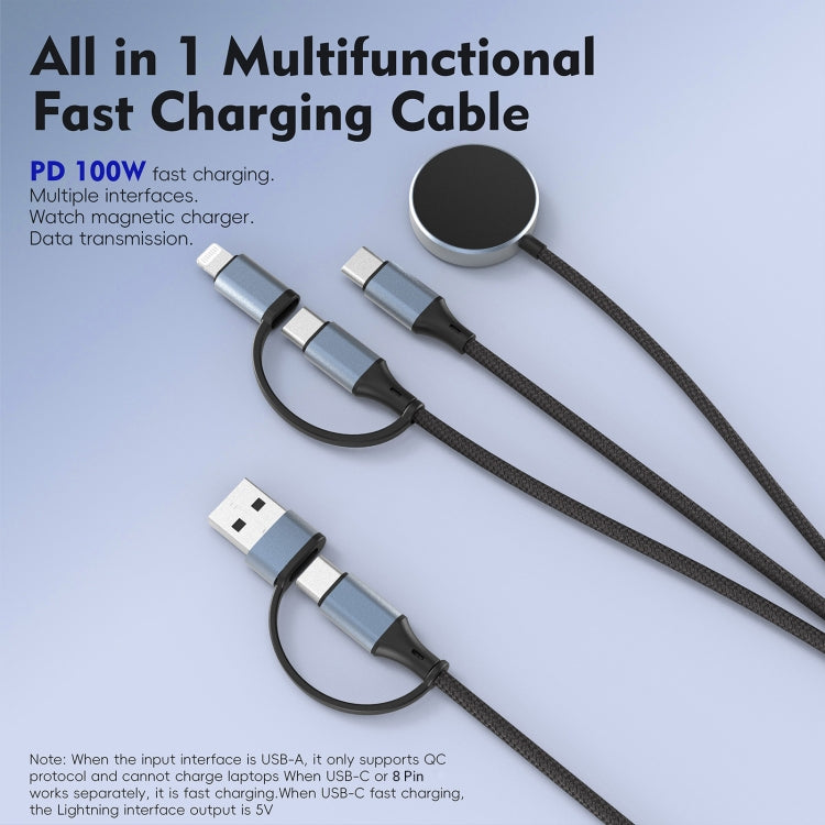 U33 1m PD100W USB-A / USB-C All in 1 Multifunctional Fast Charging Cable - Black Grey