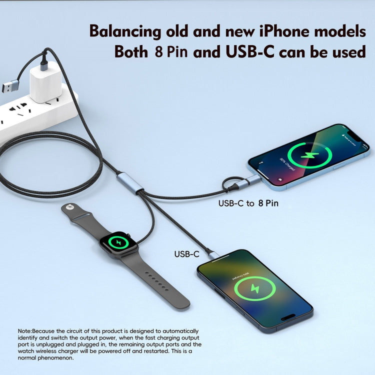 U33 1m PD100W USB-A / USB-C All in 1 Multifunctional Fast Charging Cable - Black Grey