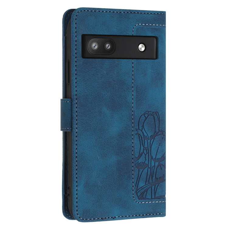 For Google Pixel 6a Tulips Embossed Leather Phone Case with Lanyard