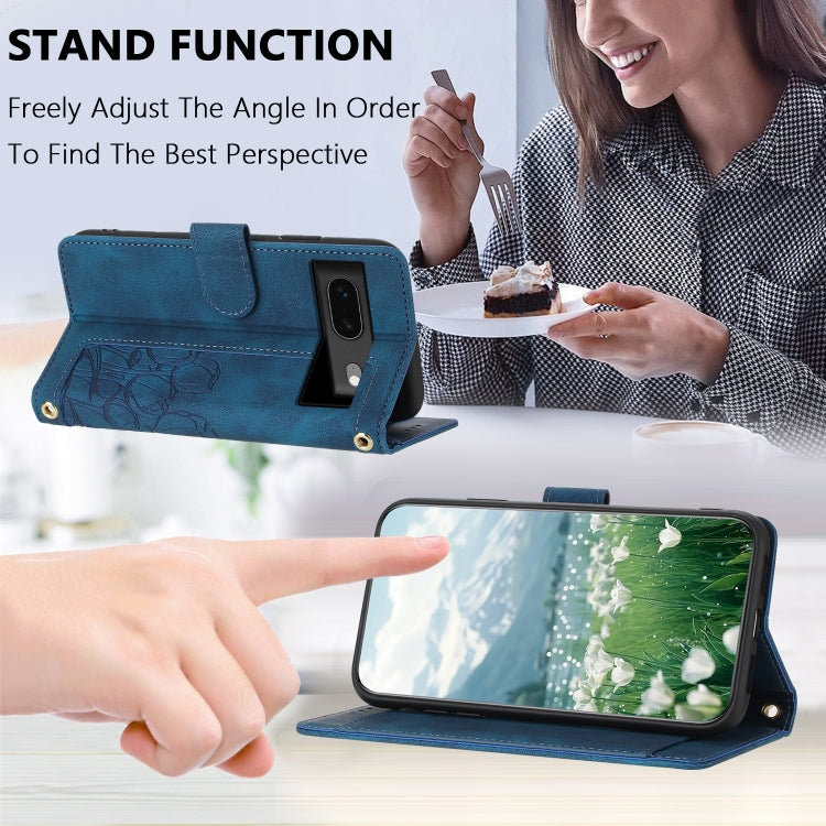 For Google Pixel 7 Tulips Embossed Leather Phone Case with Lanyard