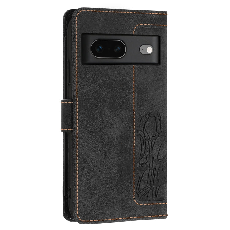 For Google Pixel 7 Tulips Embossed Leather Phone Case with Lanyard