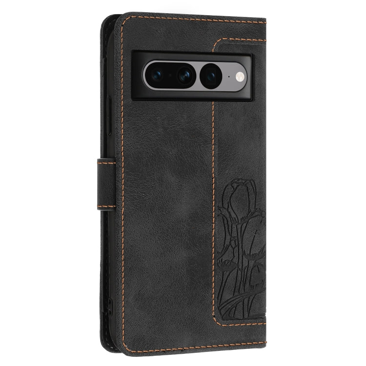 For Google Pixel 7 Pro Tulips Embossed Leather Phone Case with Lanyard