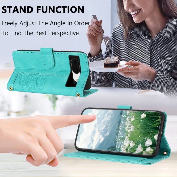 For Google Pixel 8 Tulips Embossed Leather Phone Case with Lanyard