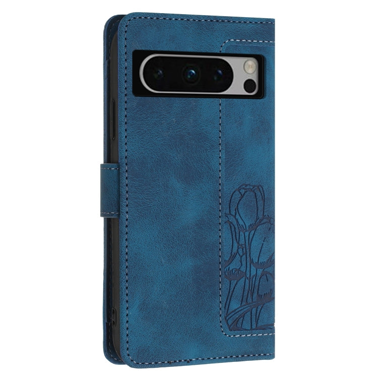 For Google Pixel 8 Pro Tulips Embossed Leather Phone Case with Lanyard