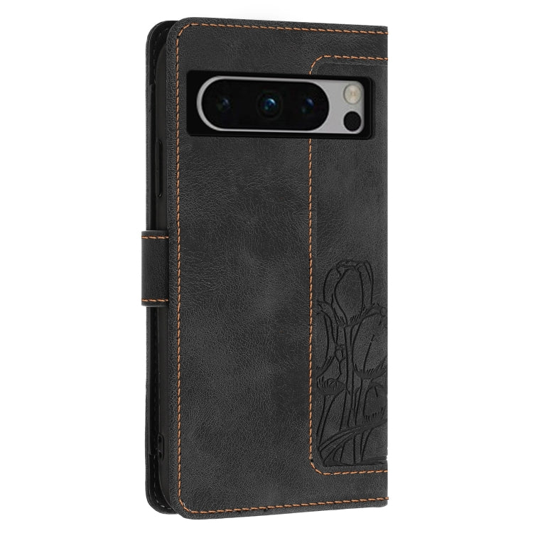 For Google Pixel 8 Pro Tulips Embossed Leather Phone Case with Lanyard