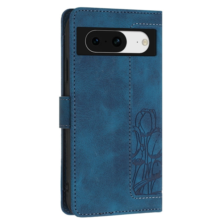 For Google Pixel 8a Tulips Embossed Leather Phone Case with Lanyard