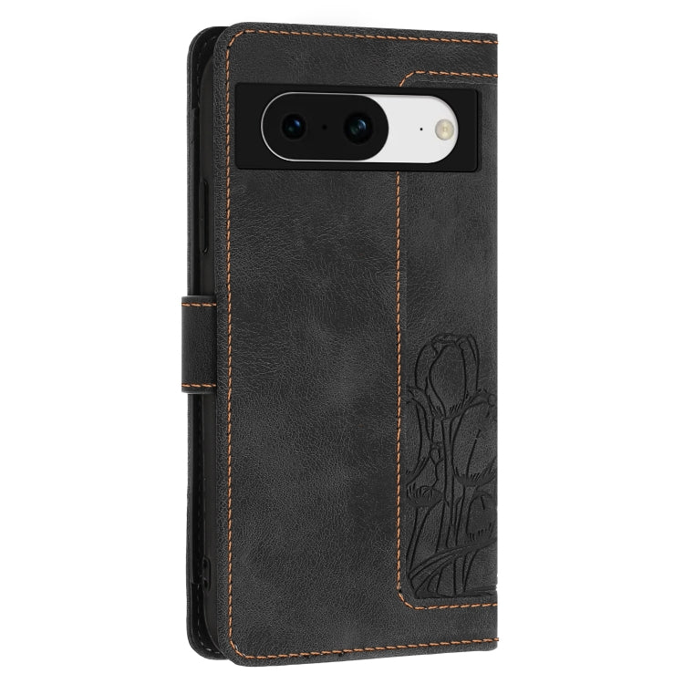 For Google Pixel 8a Tulips Embossed Leather Phone Case with Lanyard