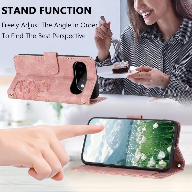 For Google Pixel 11 / 11 Pro Tulips Embossed Leather Phone Case with Lanyard
