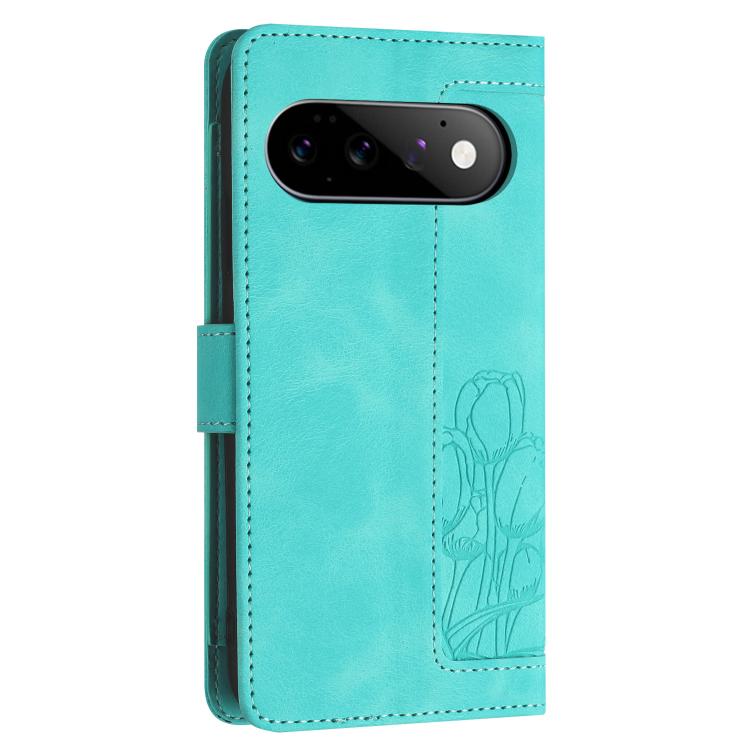 For Google Pixel 11 / 11 Pro Tulips Embossed Leather Phone Case with Lanyard
