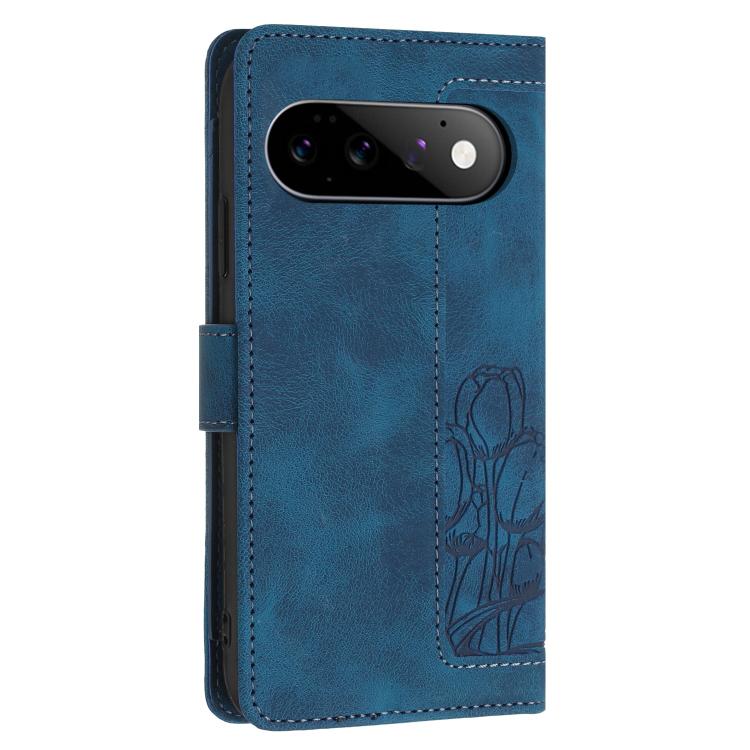 For Google Pixel 11 / 11 Pro Tulips Embossed Leather Phone Case with Lanyard