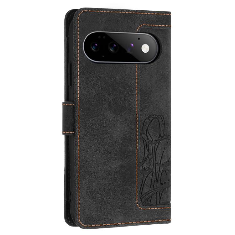 For Google Pixel 11 / 11 Pro Tulips Embossed Leather Phone Case with Lanyard