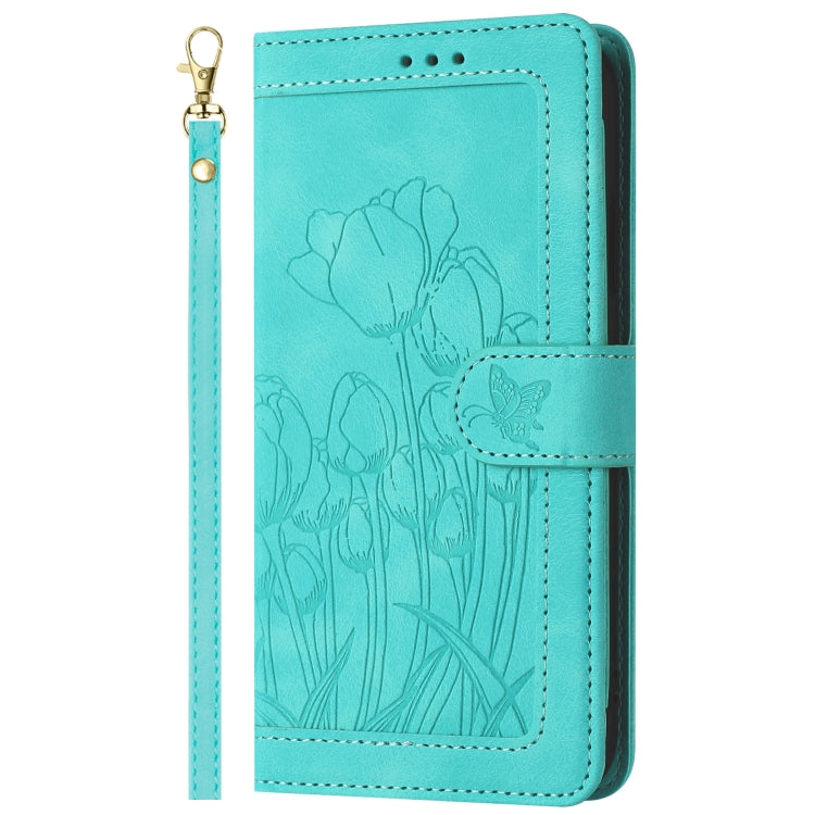 For Sony Xperia 1 VI Tulips Embossed Leather Phone Case with Lanyard