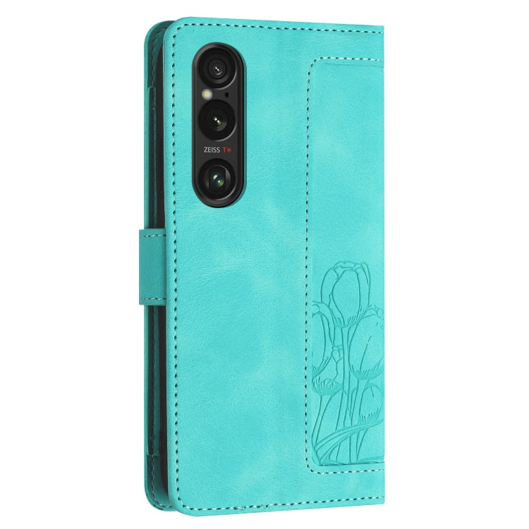For Sony Xperia 1 VI Tulips Embossed Leather Phone Case with Lanyard