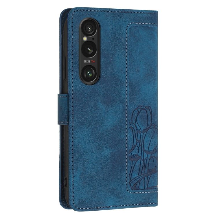 For Sony Xperia 1 VI Tulips Embossed Leather Phone Case with Lanyard