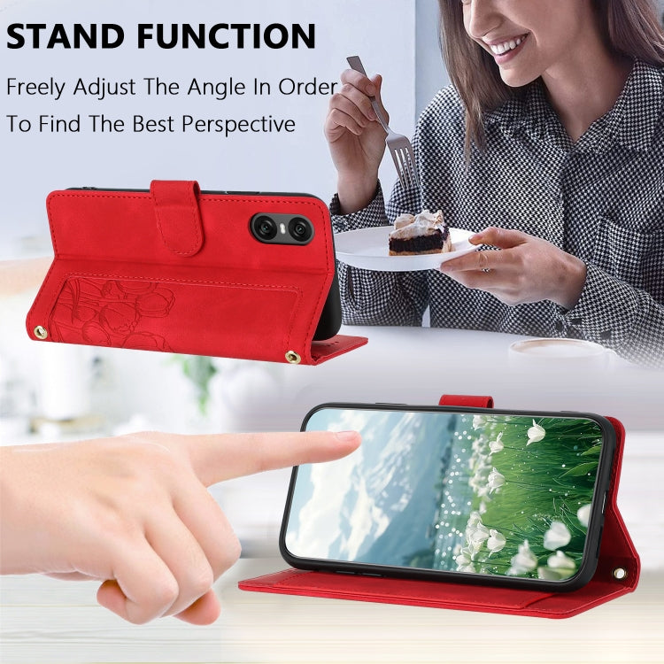 For Sony Xperia 10 VI Tulips Embossed Leather Phone Case with Lanyard
