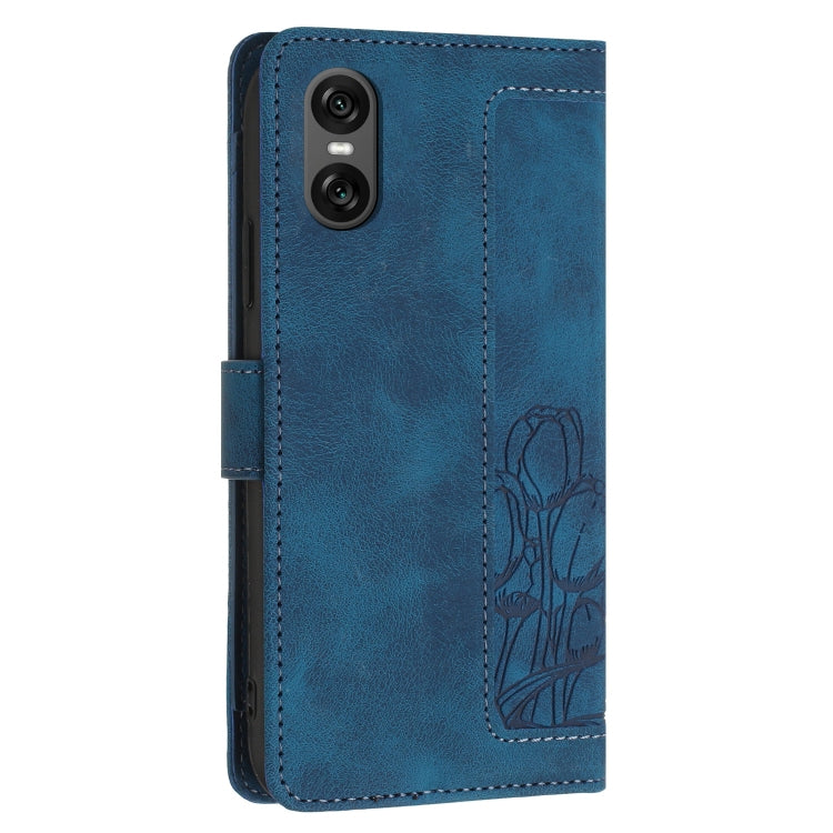 For Sony Xperia 10 VI Tulips Embossed Leather Phone Case with Lanyard