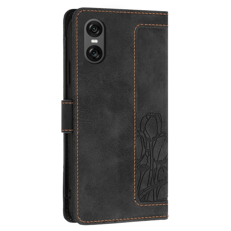 For Sony Xperia 10 VI Tulips Embossed Leather Phone Case with Lanyard