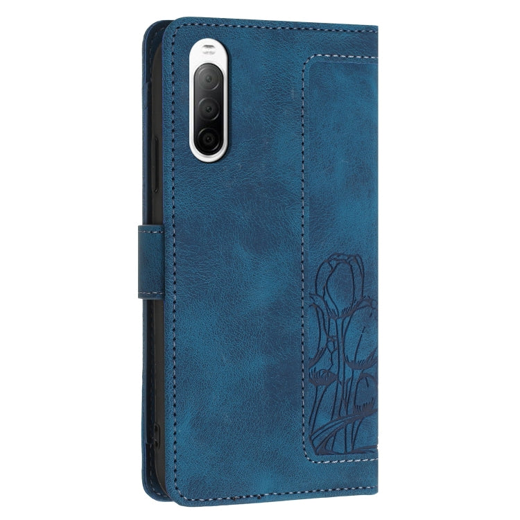 For Sony Xperia 10 V Tulips Embossed Leather Phone Case with Lanyard