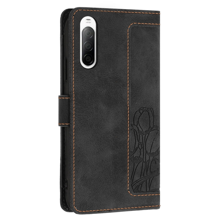 For Sony Xperia 10 V Tulips Embossed Leather Phone Case with Lanyard