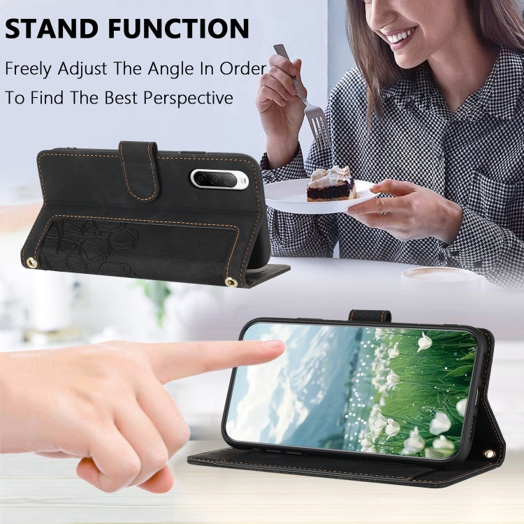 For Sony Xperia 10 V Tulips Embossed Leather Phone Case with Lanyard