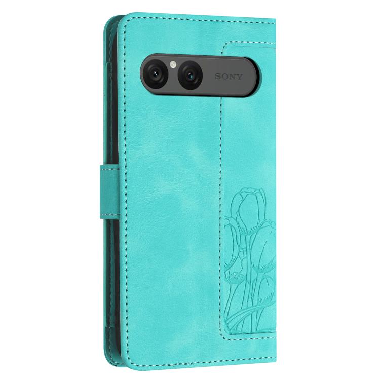 For Sony Xperia 10 VII Tulips Embossed Leather Phone Case with Lanyard