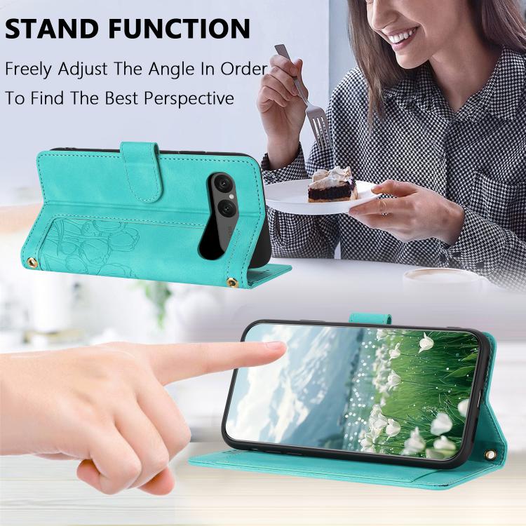 For Sony Xperia 10 VII Tulips Embossed Leather Phone Case with Lanyard
