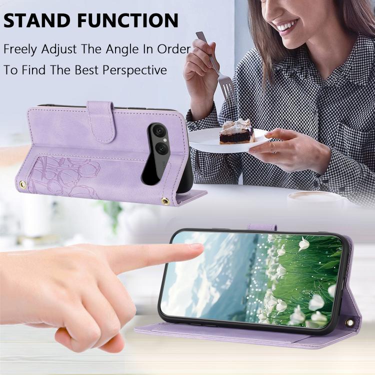 For Sony Xperia 10 VII Tulips Embossed Leather Phone Case with Lanyard