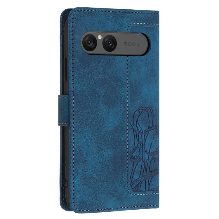 For Sony Xperia 10 VII Tulips Embossed Leather Phone Case with Lanyard