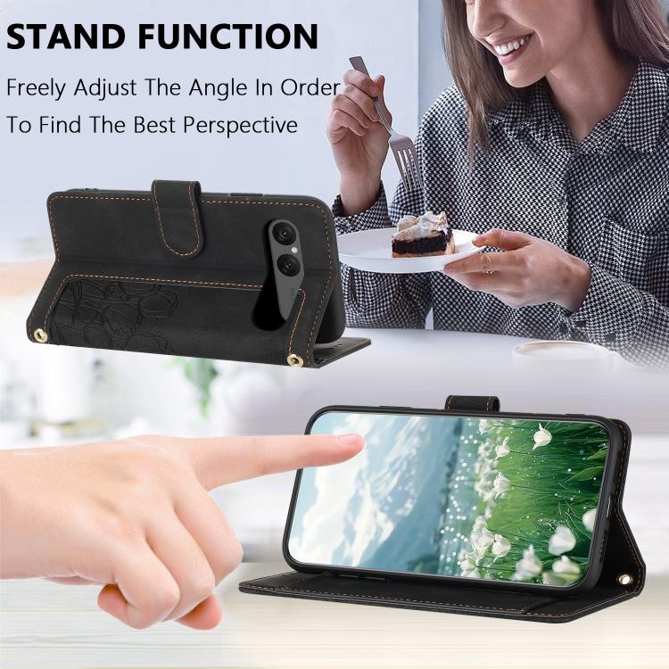 For Sony Xperia 10 VII Tulips Embossed Leather Phone Case with Lanyard