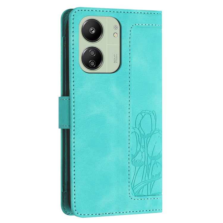 For Redmi 13C 4G / 5G Tulips Embossed Leather Phone Case with Lanyard