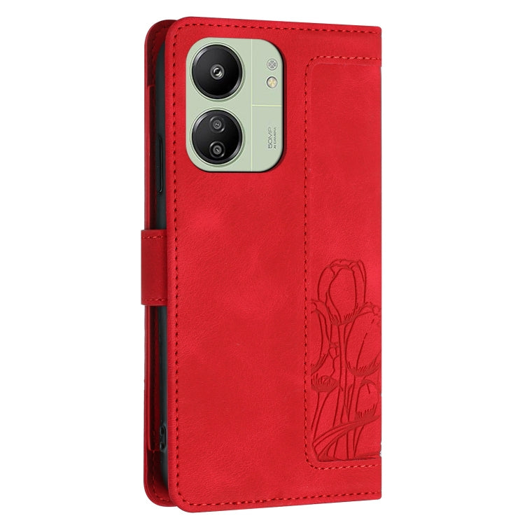 For Redmi 13C 4G / 5G Tulips Embossed Leather Phone Case with Lanyard