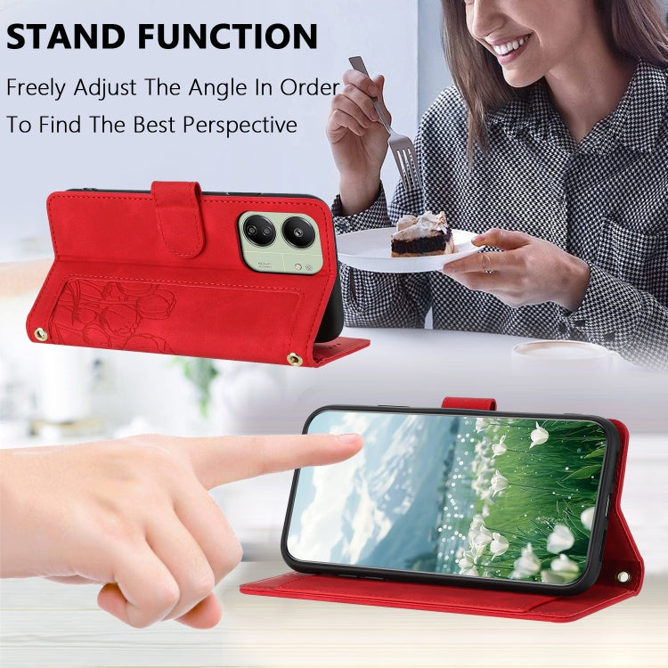 For Redmi 13C 4G / 5G Tulips Embossed Leather Phone Case with Lanyard