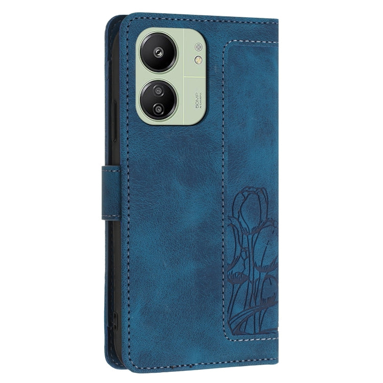 For Redmi 13C 4G / 5G Tulips Embossed Leather Phone Case with Lanyard