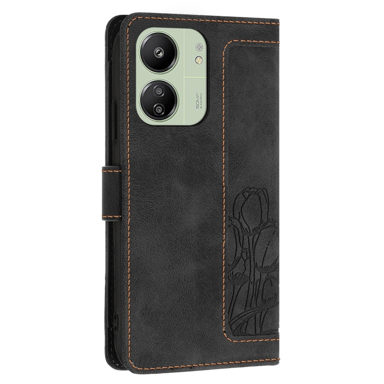 For Redmi 13C 4G / 5G Tulips Embossed Leather Phone Case with Lanyard