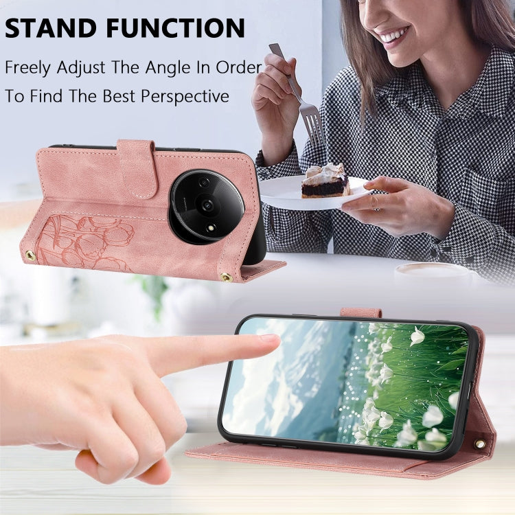 For Redmi A3 Tulips Embossed Leather Phone Case with Lanyard
