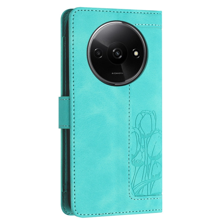 For Redmi A3 Tulips Embossed Leather Phone Case with Lanyard