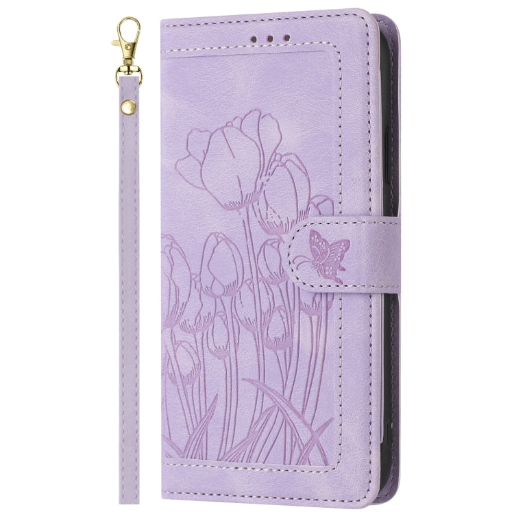 For Redmi A3 Tulips Embossed Leather Phone Case with Lanyard