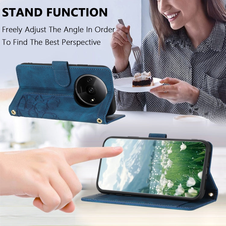 For Redmi A3 Tulips Embossed Leather Phone Case with Lanyard
