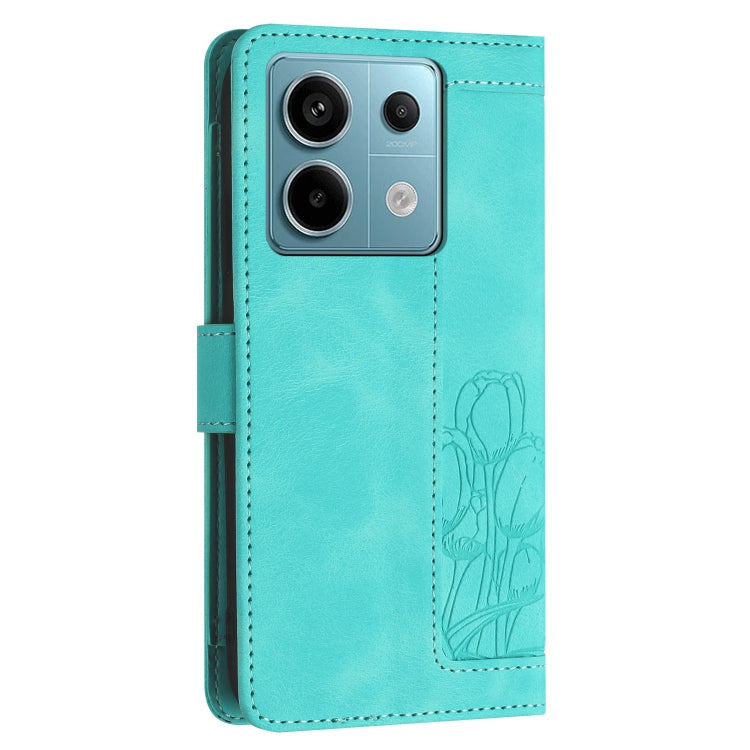 For Redmi Note 13 5G Tulips Embossed Leather Phone Case with Lanyard