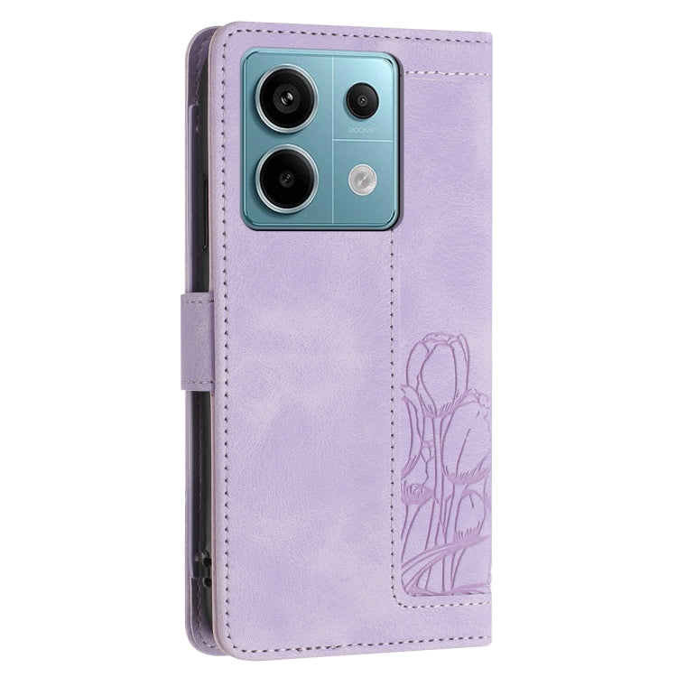 For Redmi Note 13 5G Tulips Embossed Leather Phone Case with Lanyard