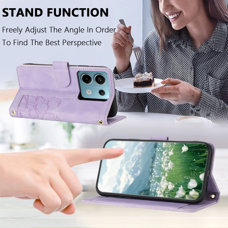 For Redmi Note 13 5G Tulips Embossed Leather Phone Case with Lanyard